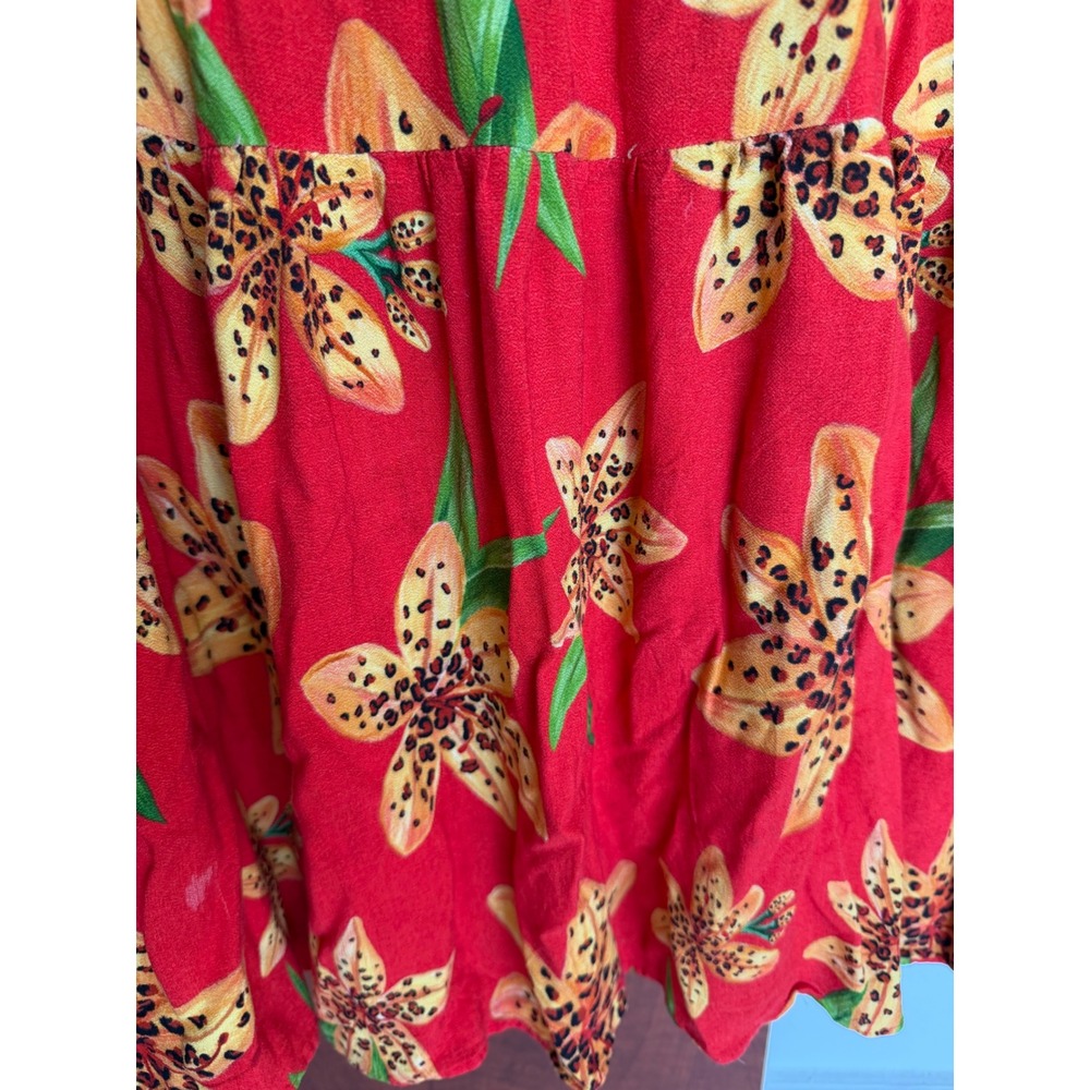 Farm Rio Maxi Dress Womens XL Red Golden Lily Boho Tiered Long Sleeve Viscose - Picture 6 of 10
